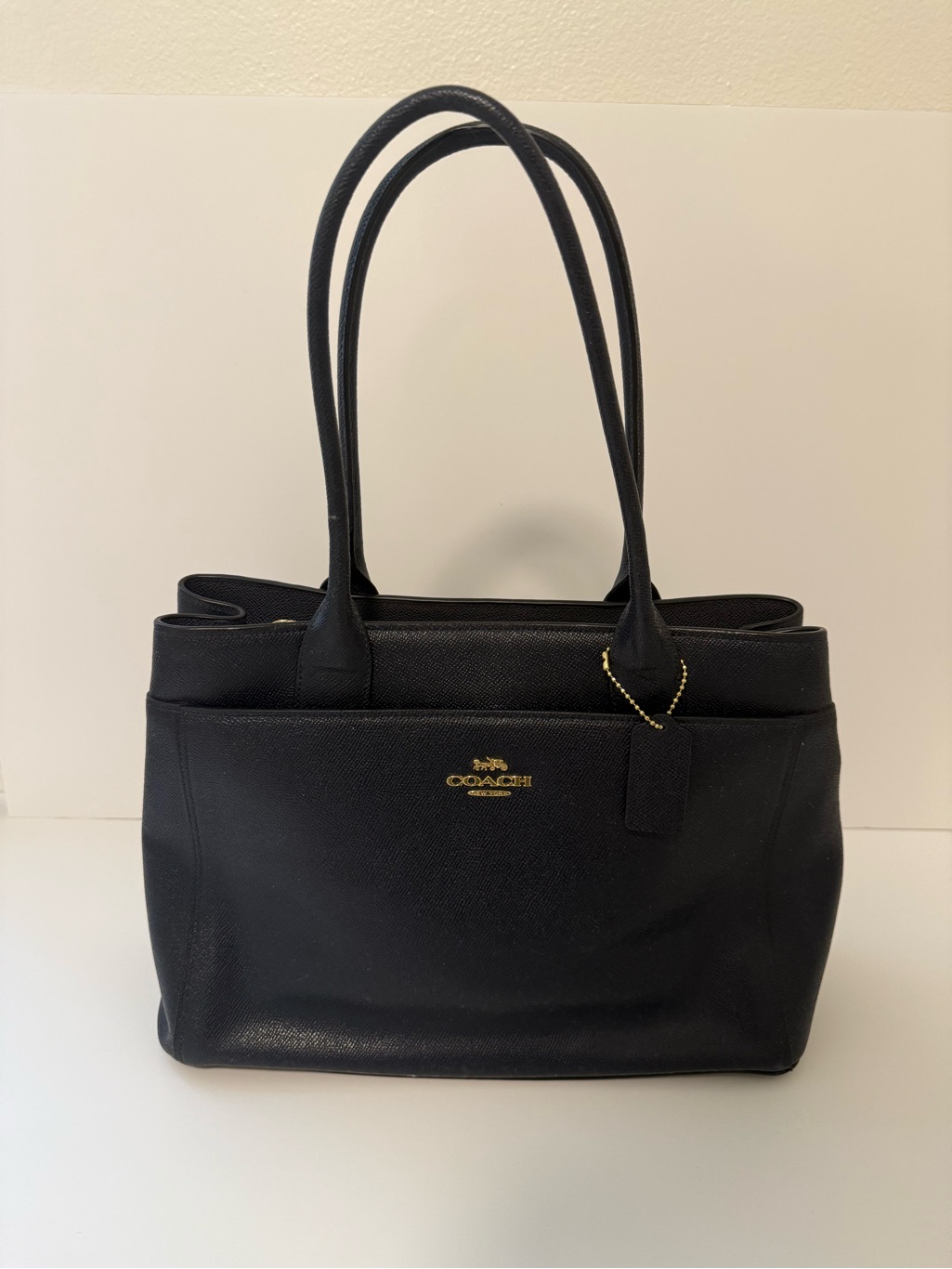 Coach Casey Navy Leather Tote With Gold Hardware